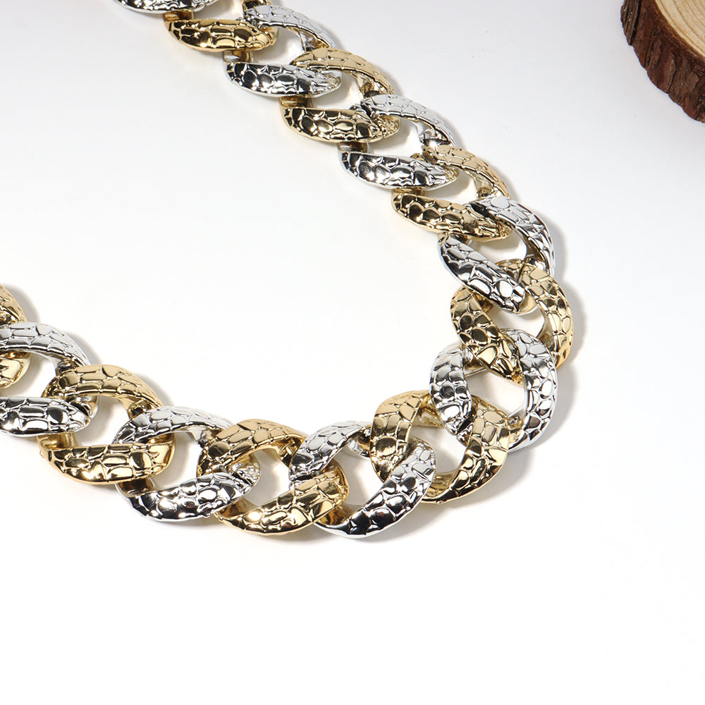 Gold and silver textured curb necklace close up on white background summer statement chain necklace by CJ Drop China