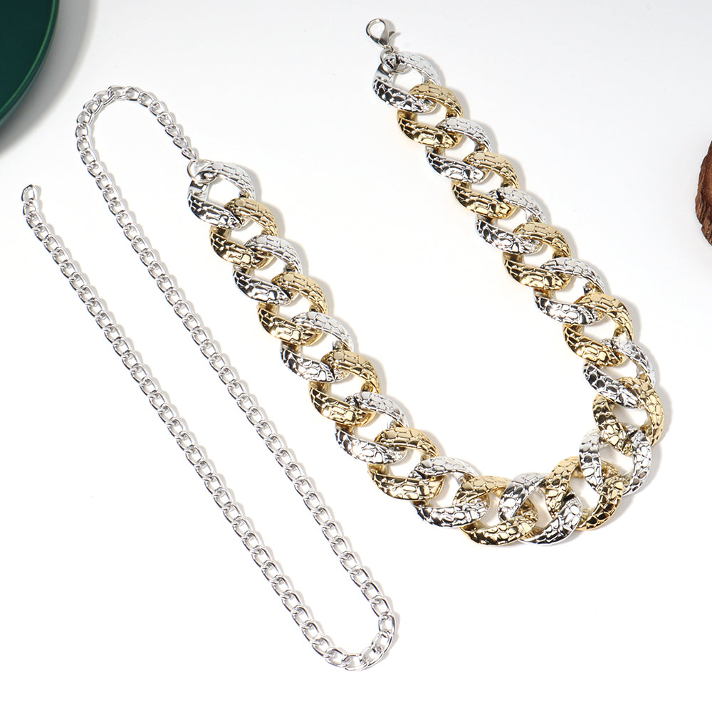 CJ Drop China two tone textured curb necklace with slim silver chain on white background summer statement chain necklace
