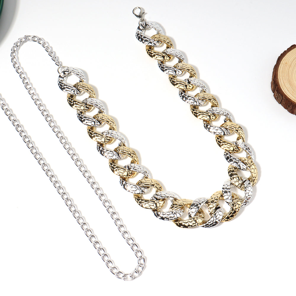 CJ Drop China summer statement chain necklace two tone textured chunky curb chain with thin silver chain